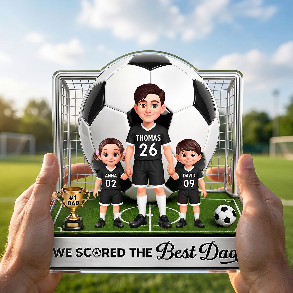 No 1 Soccer Dad And Kids We Scored The Best Dad 2D Flat Printed - Personalized Acrylic Block Plaque - Father's Day Gift For Dad, Husband, Soccer Football Fans