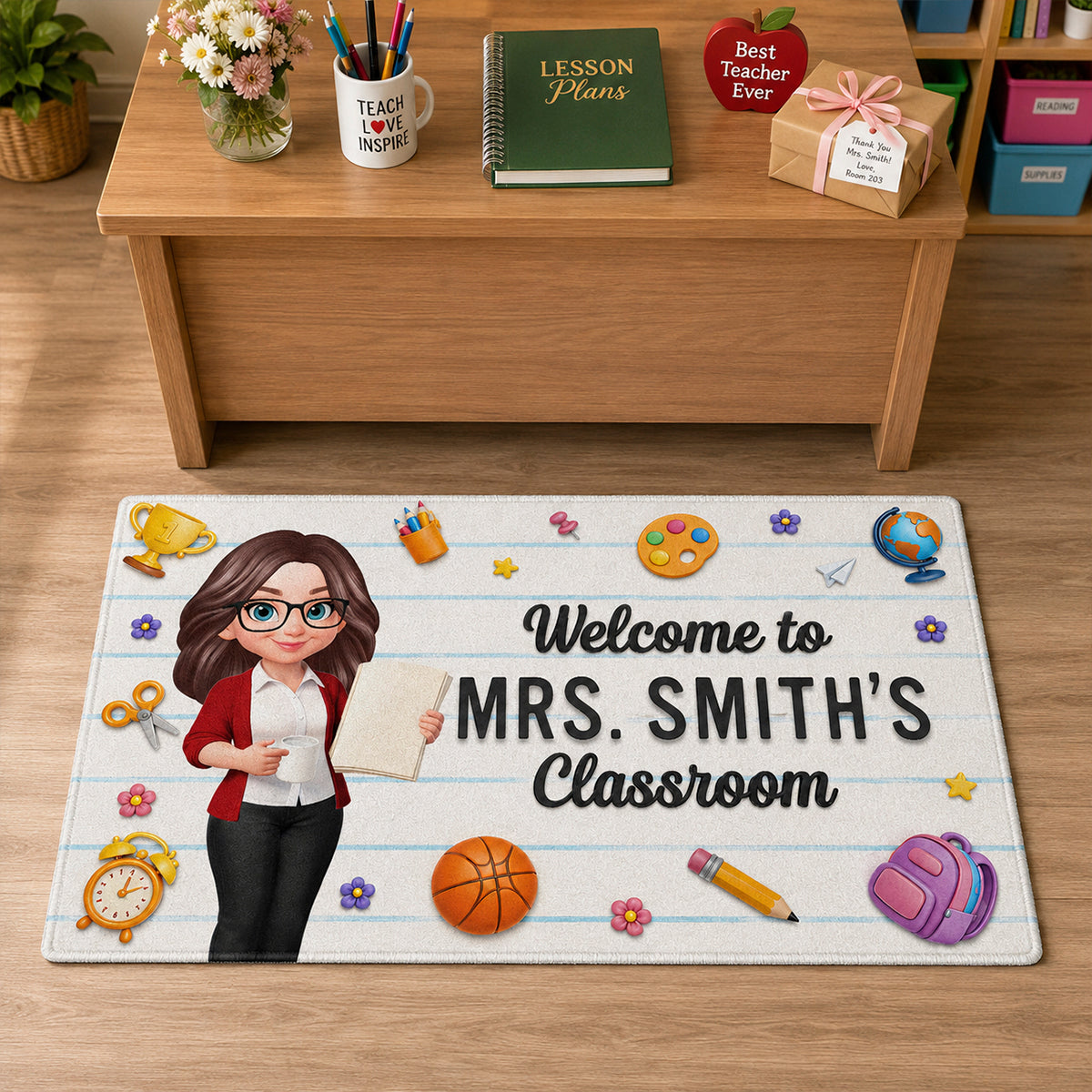 Cute Teacher Welcome Classroom - Personalized Doormat - Back To School Gift For Teacher, Classroom Decor