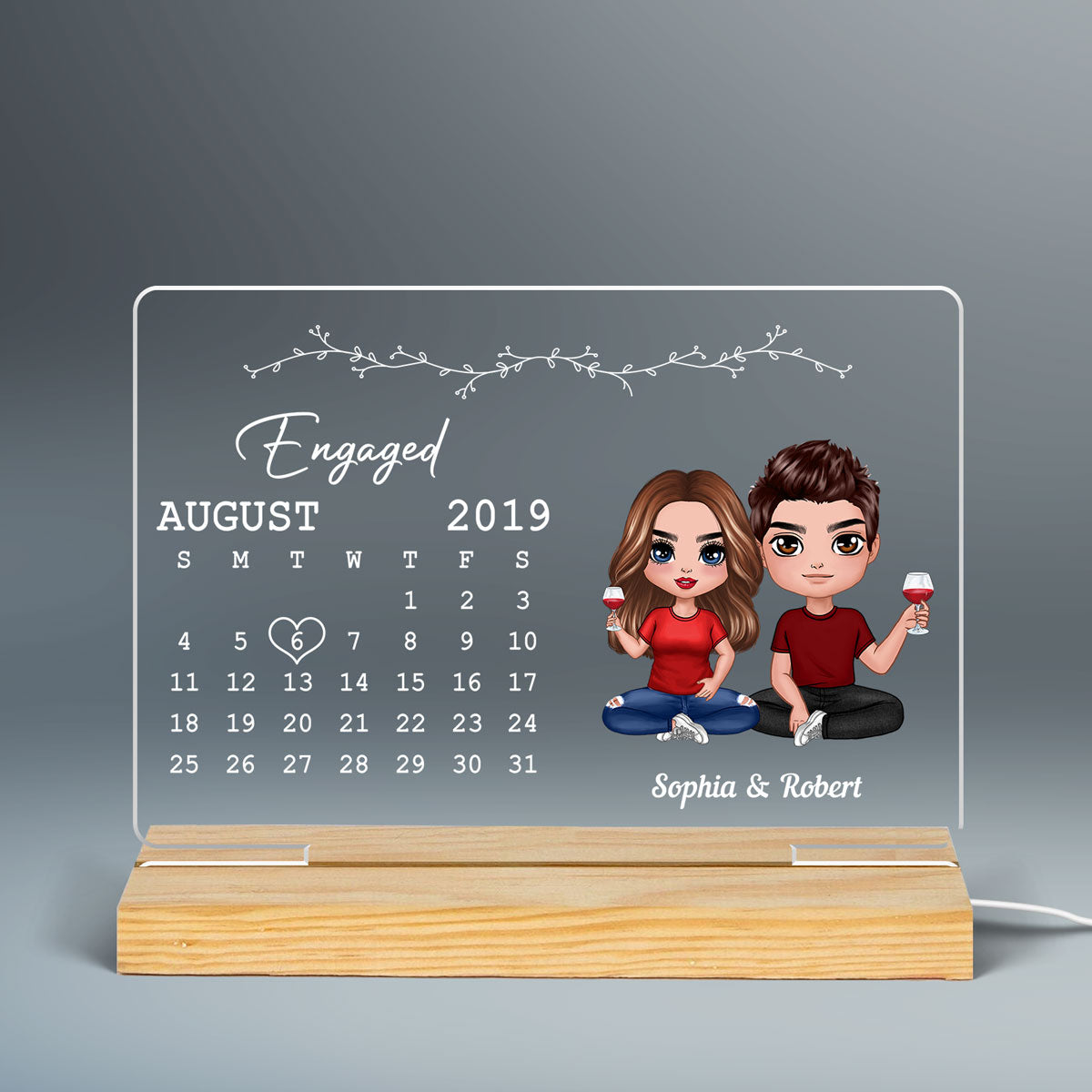 Doll Couple Calendar Anniversary Gift Rectangle Personalized Custom Shape Acrylic Plaque With LED Night Light - Anniversary Gift For Couple - Gift For Him Gift For Her