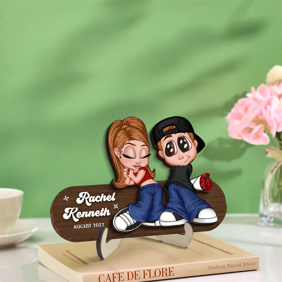 Y2K Couple Standing Personalized 2-Layer Wooden Plaque, Valentines Day Gift, Anniversay Gift for Him for Her