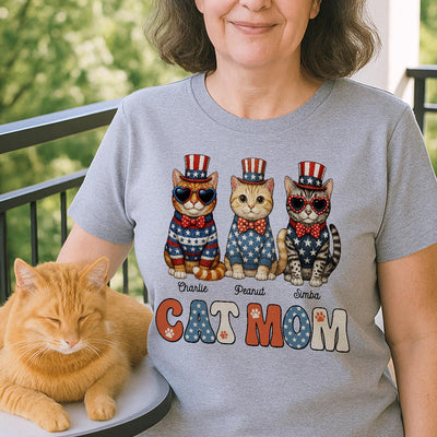 Retro Vintage Cat Mom 4th Of July Personalized Shirt