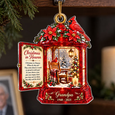 Christmas In Heaven Memorial Cardinal Lantern 2D Flat Printed - Personalized Acrylic Ornament - Christmas Memorial Keepsake For Family