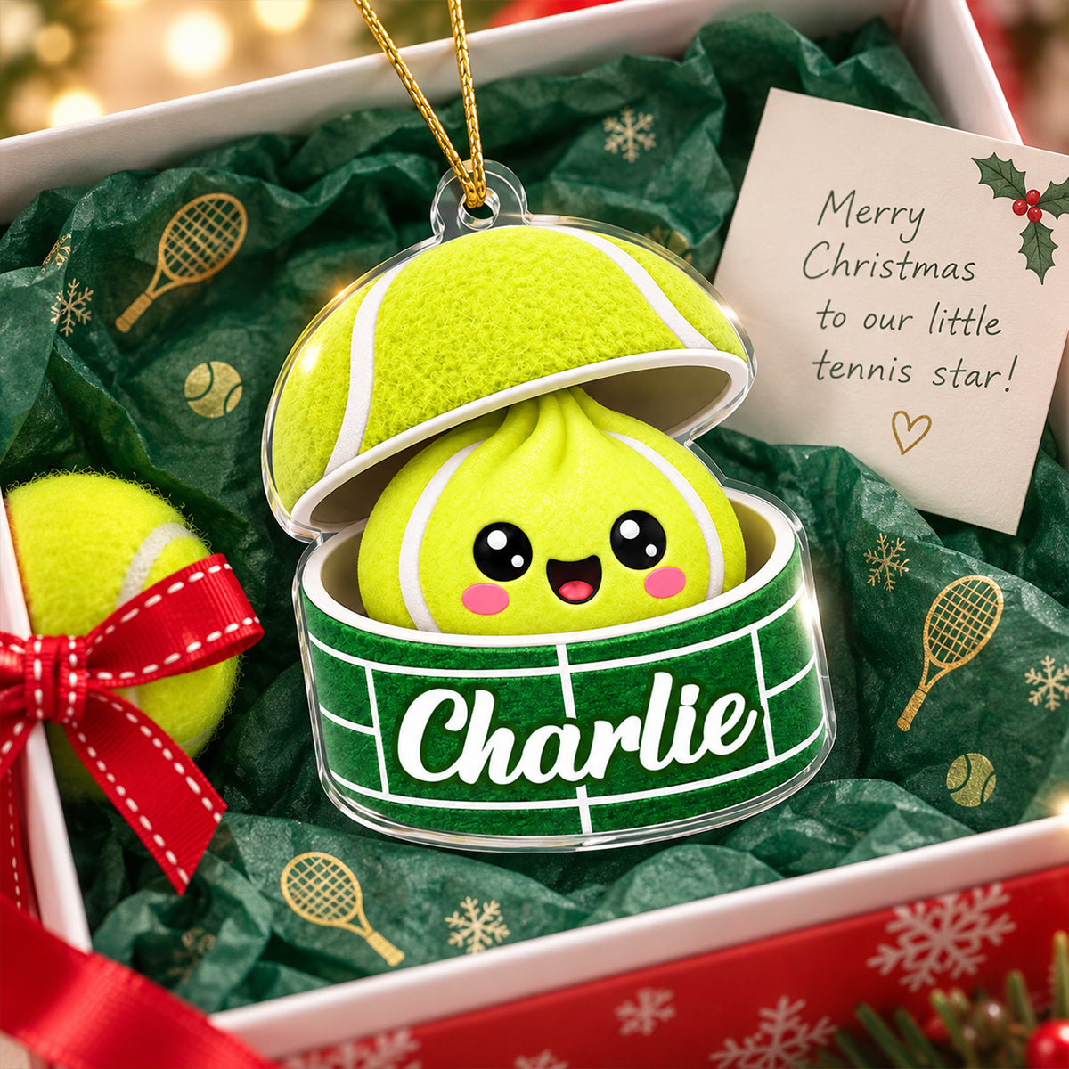 Custom Tennis Dumpling Squishy Style - Personalized Acrylic Ornament - Christmas Gift for Son, Daughter, Grandkids