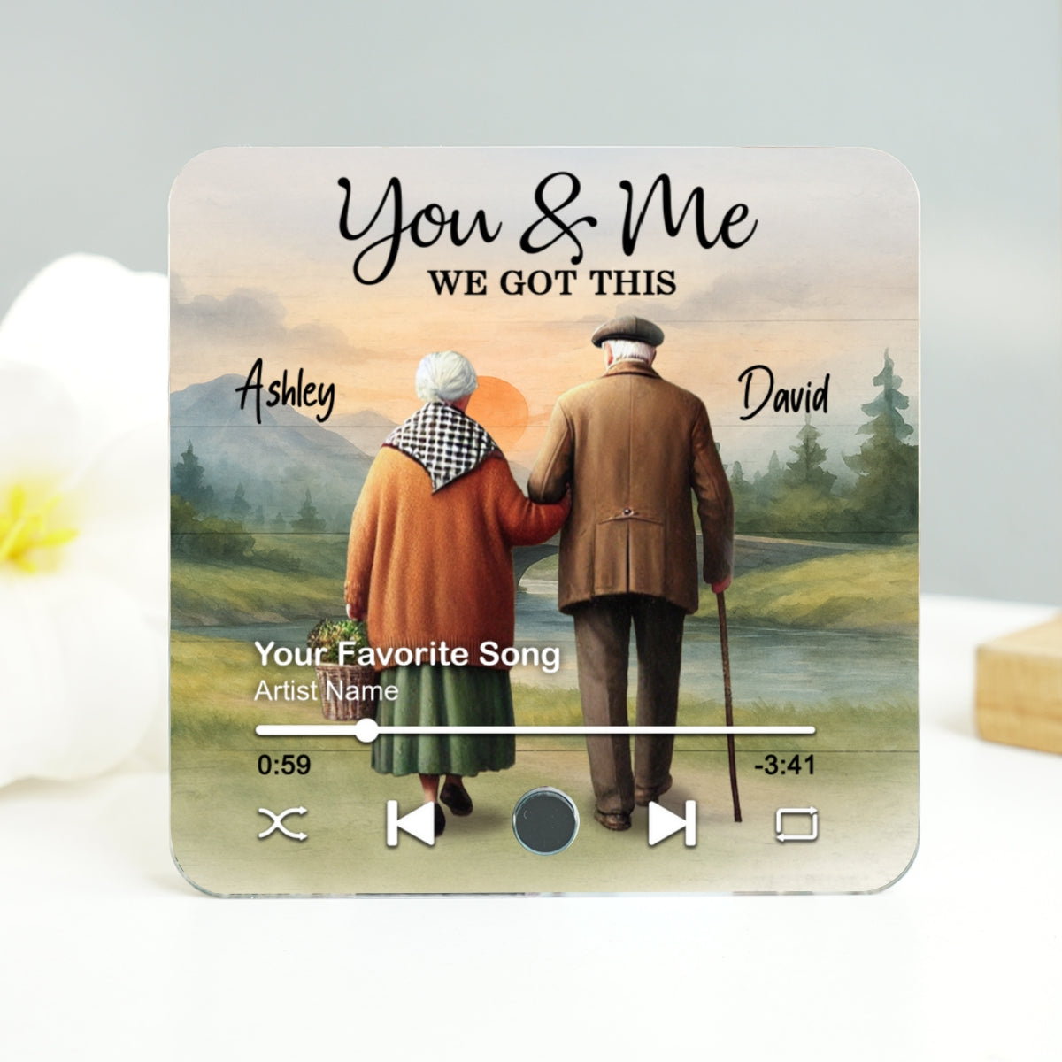 Eternal Love Couple Growing Old Together Mountain Landscape Personalized Music Fridge Magnet