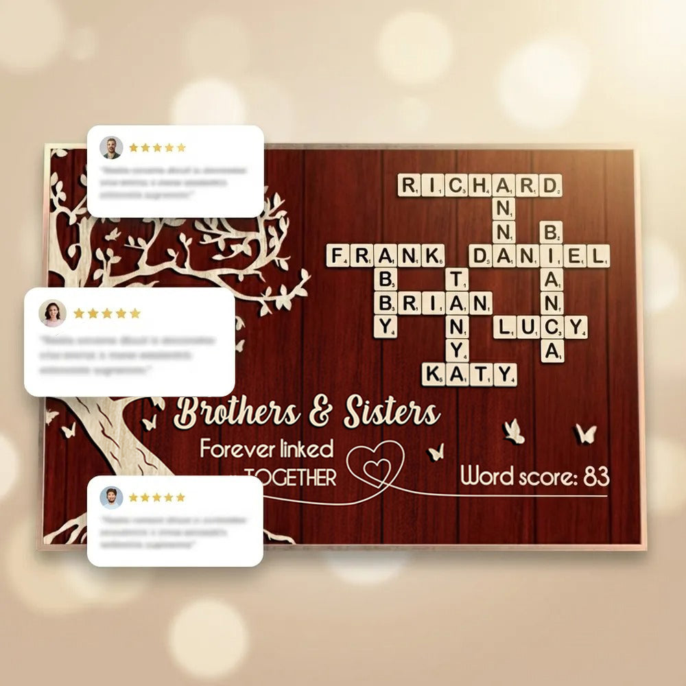 Brothers and Sisters Forever Linked Together Crossword Wall Art - Personalized Poster - Sentimental Gift for Siblings