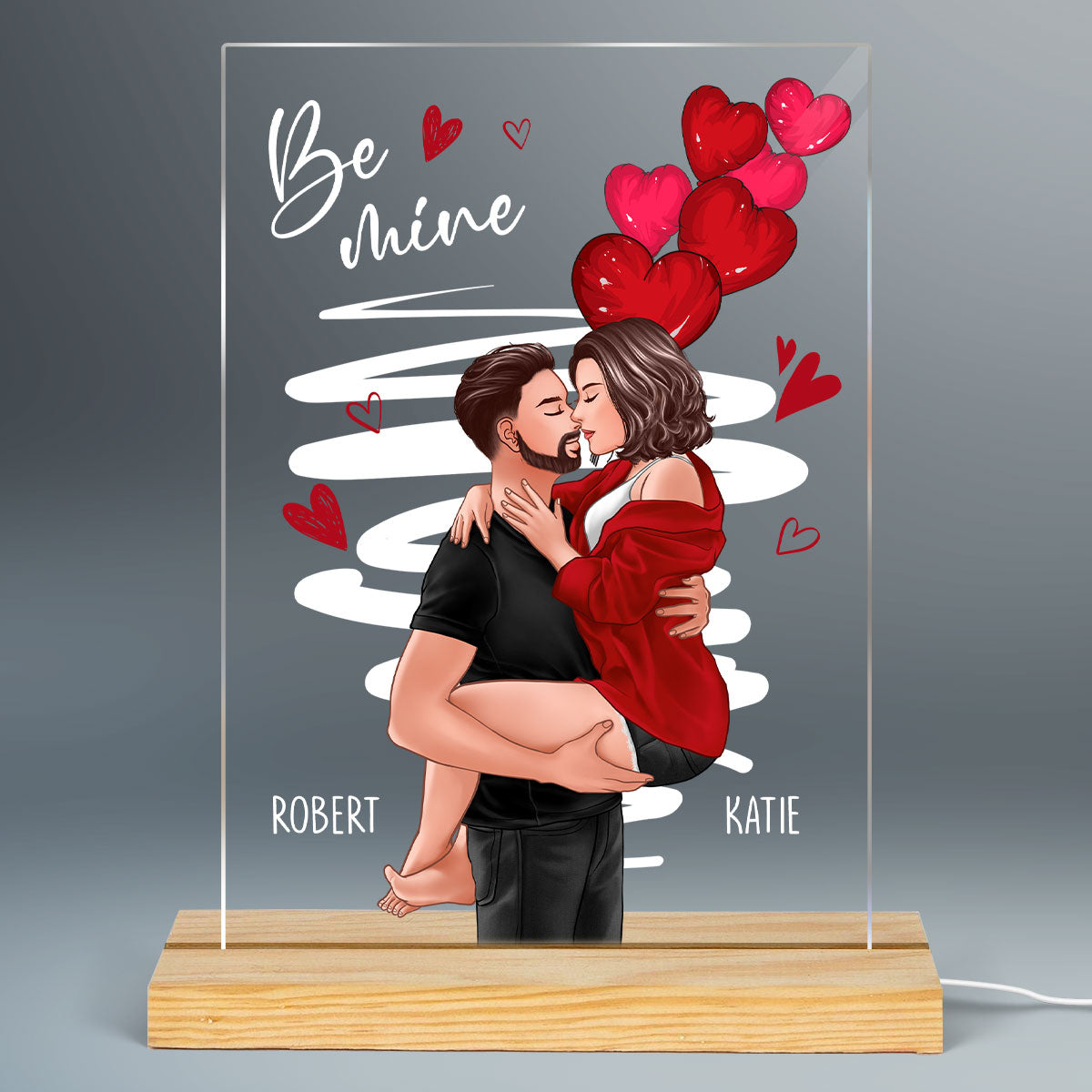 Be Mine Man Holding Woman Kissing Gift For Her Personalized Acrylic Plaque With LED Night Light