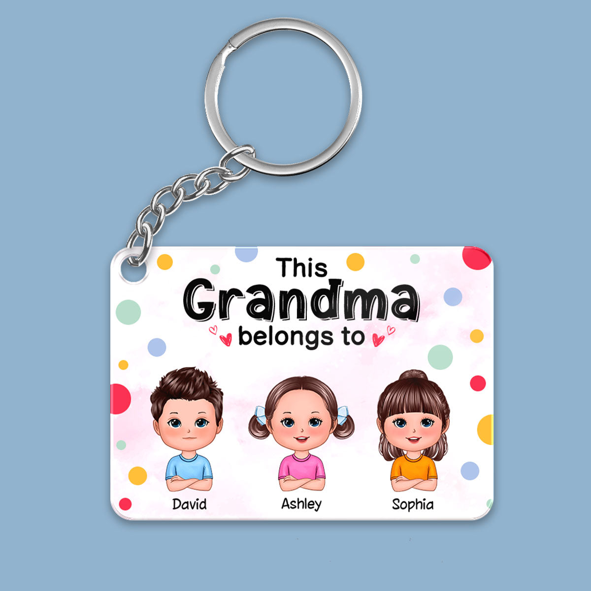 This Grandma Mom Belongs To Cute Doll Kids Watercolor Colorful Dot Personalized Acrylic Keychain