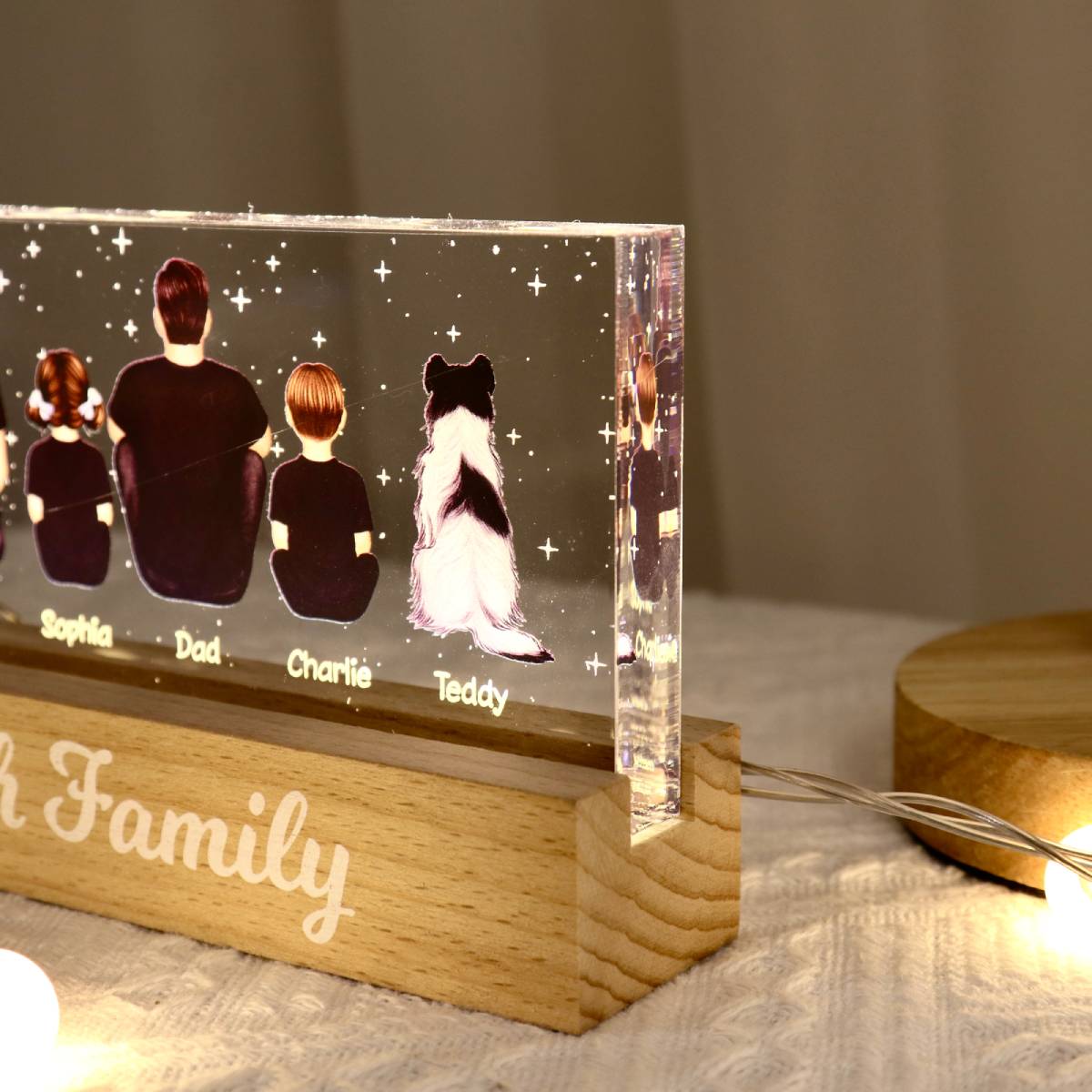 The Whole Family Dad Mom Kids Dogs Cats Personalized Acrylic Block LED Night Light