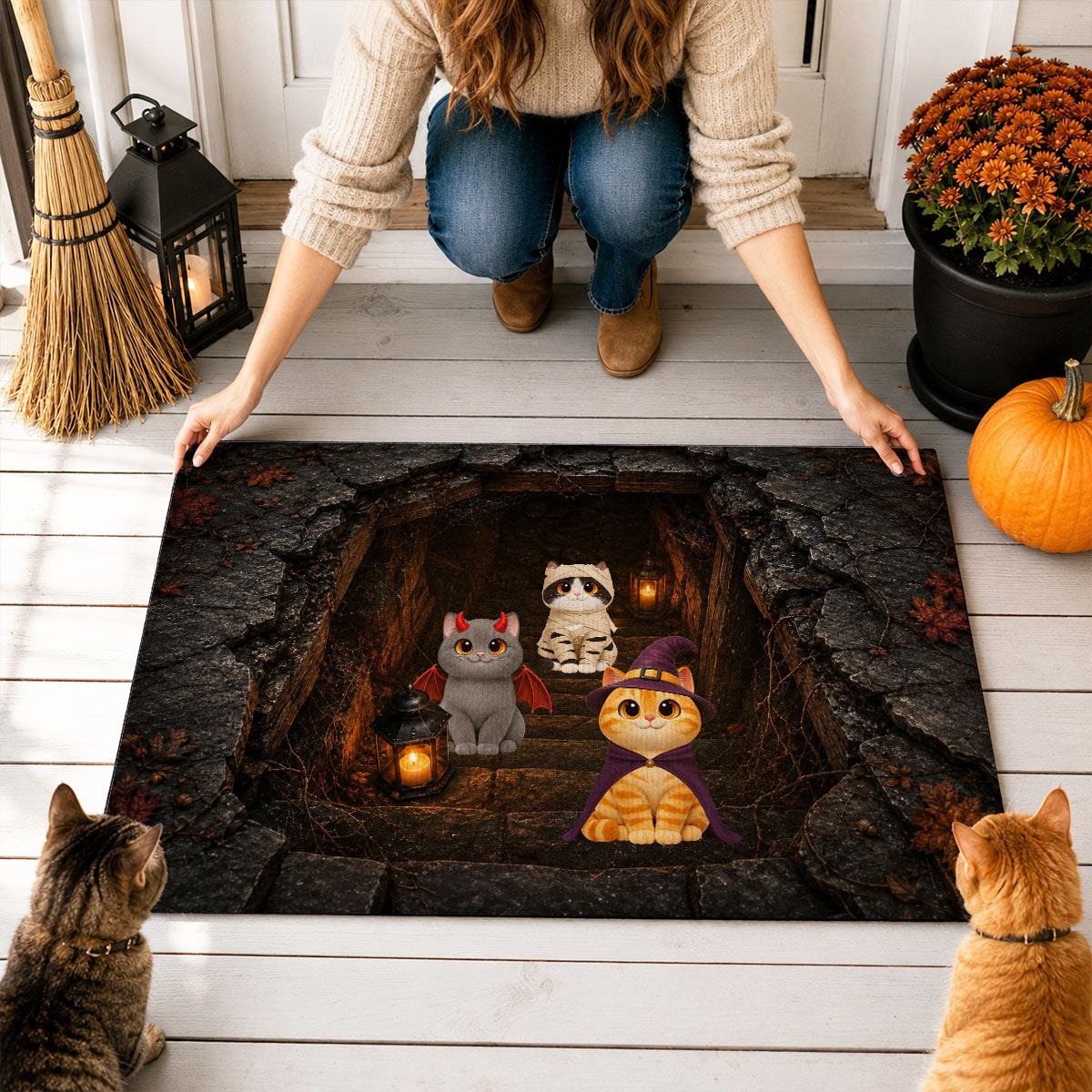 The Purr-fect Boo Crew - Personalized Doormat - Spooky Front Porch Halloween Decor for Cat Moms