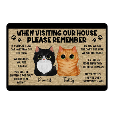 Watercolor Cute Cats Please Remember When Visiting House Personalized Doormat