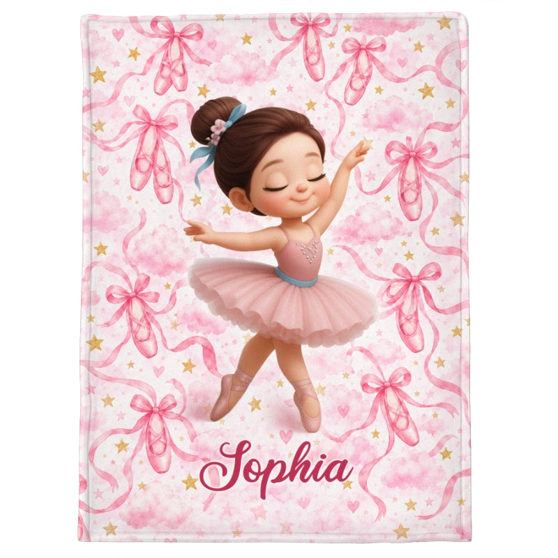 Ballerina Dance Girl Custom Name - Personalized Fleece Blanket - Christmas Gift For Ballerina Girl, Granddaughter, Daughter