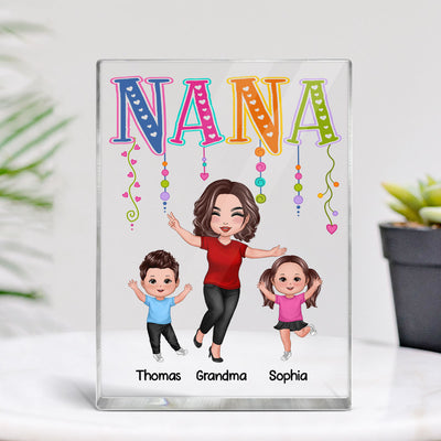 Grandma Mom Colorful String Happy Woman & Kids Personalized Vertical Rectangle Acrylic Block Plaque