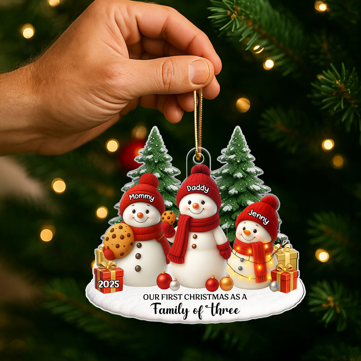 Our First Christmas As a Family of Three Four - Personalized Acrylic Ornament - Christmas Gift for New Parents