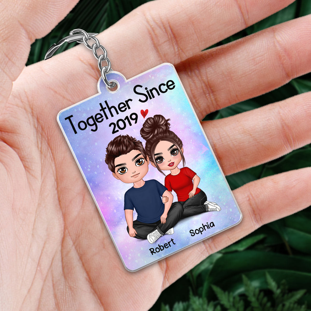 Doll Couple Embracing Sitting Favorite Song QR Code Personalized Acrylic Keychain
