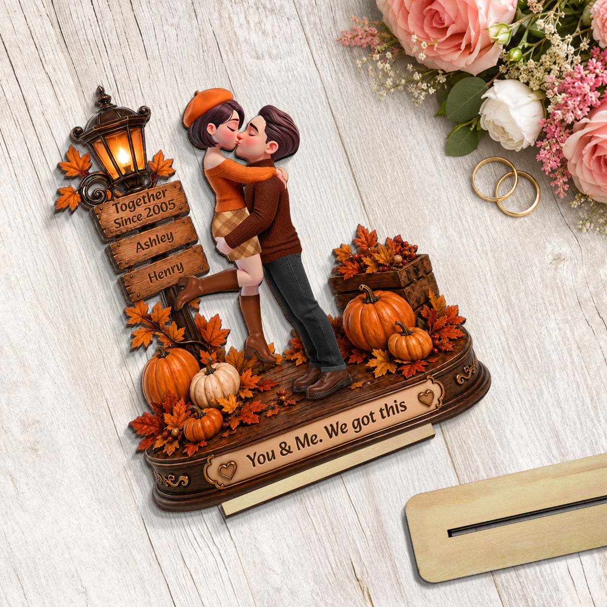 Cozy Fall Couple We Got This - Personalized 2-Layered Wooden Plaque - Fall Season Decor Gift, Gift For Couple