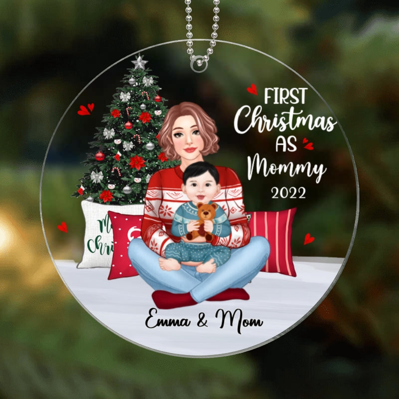 First Christmas Mom Grandma On Bed Personalized Acrylic Ornament