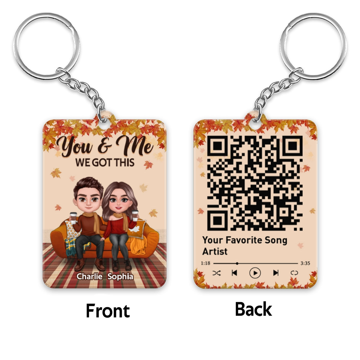 Fall Season Couple In House Favorite Song QR Code Personalized Acrylic Keychain