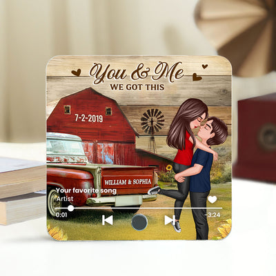 Couple Hugging Kissing Vintage Truck Farmhouse Personalized Music Fridge Magnet, Anniversary  Gift For Him, For Her