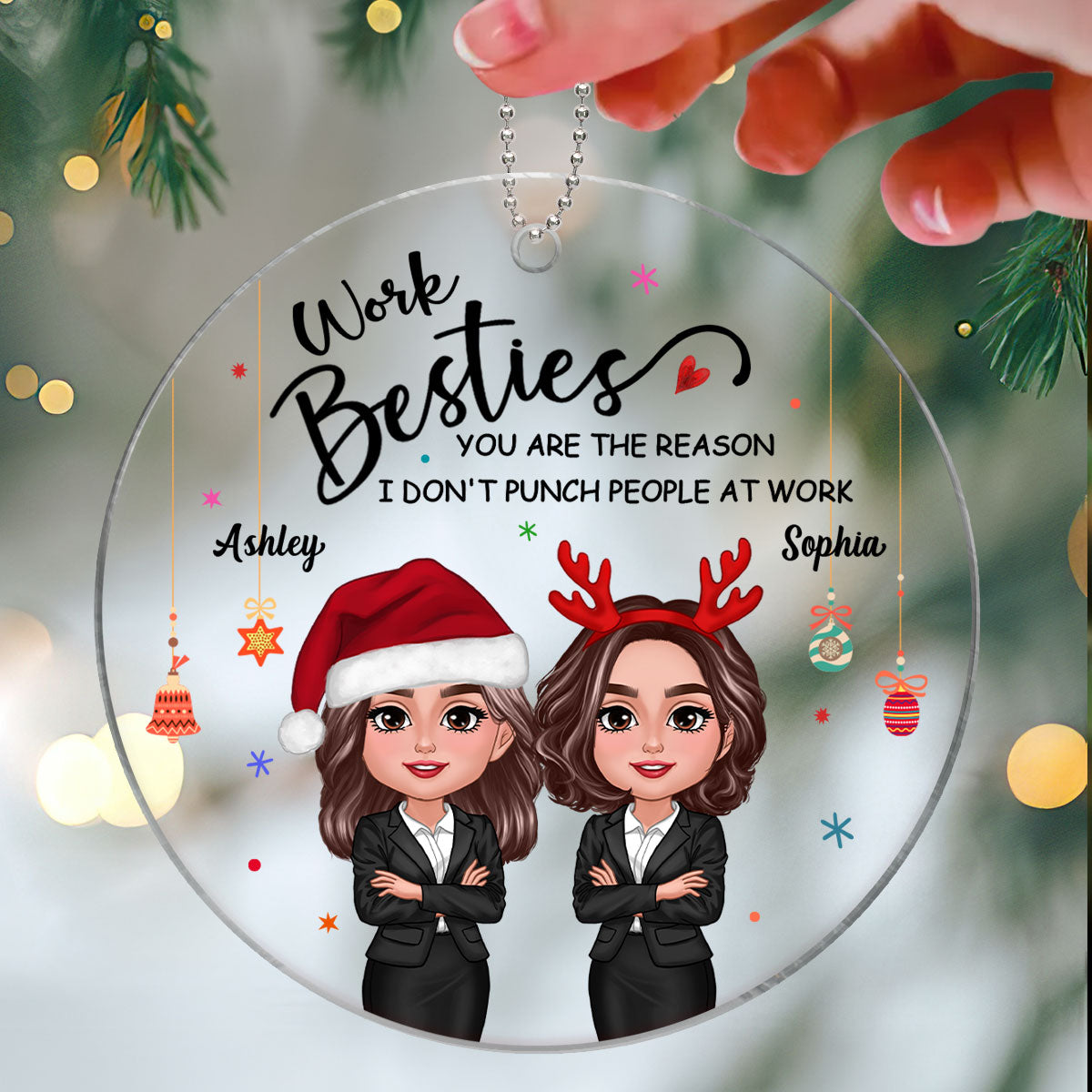 Work Besties Christmas Personalized Acrylic Ornament, Gift For Colleagues