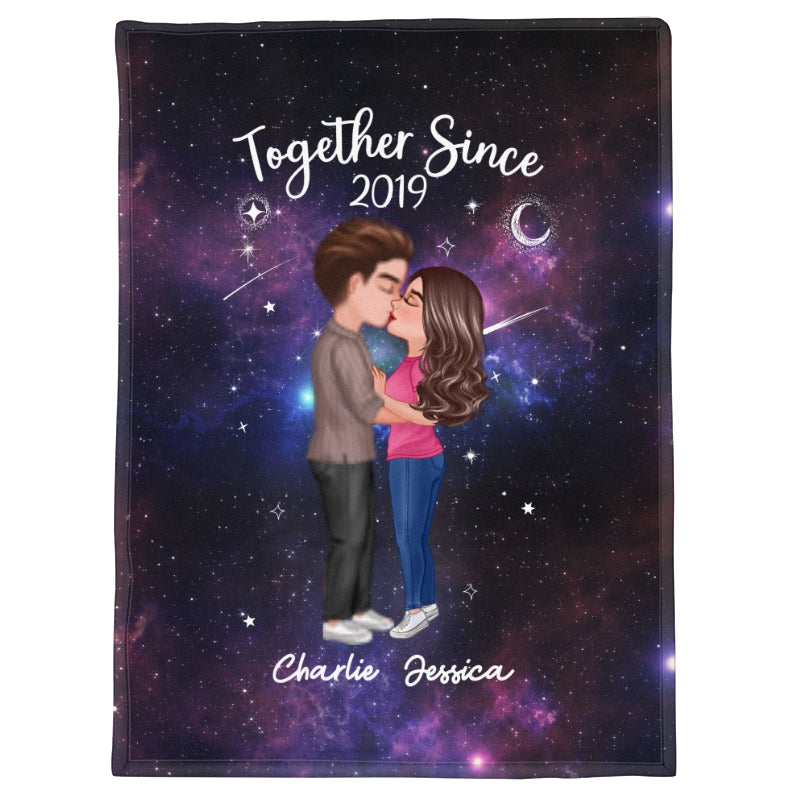 Doll Couple Kissing In Galaxy Night Personalized Fleece Blanket