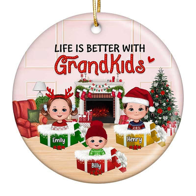 Kids Inside Christmas Box Personalized Circle Ornament