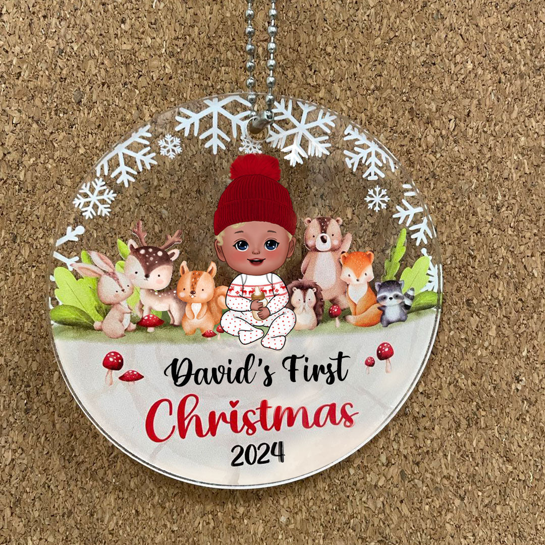 Woodland Animals Baby's First Christmas Personalized Acrylic Ornament