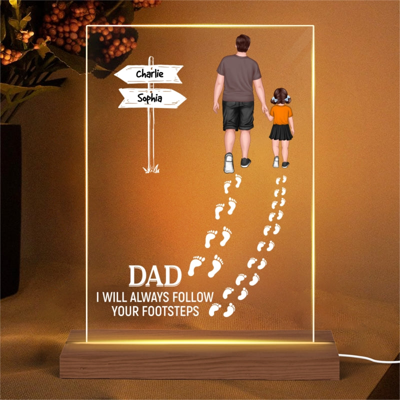 Dad We Will Always Follow Your Footsteps Personalized Rectangle Acrylic LED Night Light