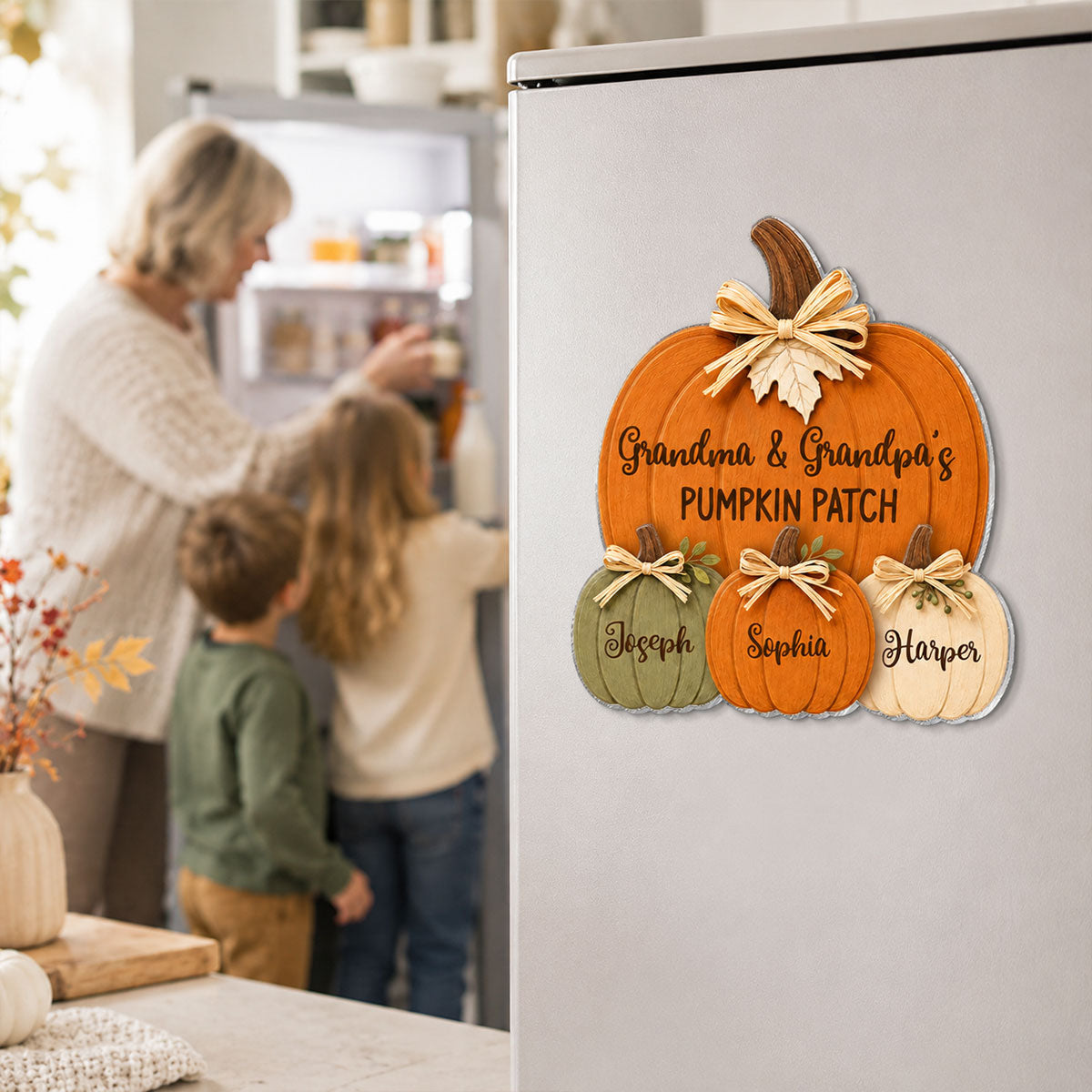 Grandma Grandpa's Pumpkin Patch 2D Flat - Personalized Acrylic Fridge Magnet - Fall Season Decor For Grandparents