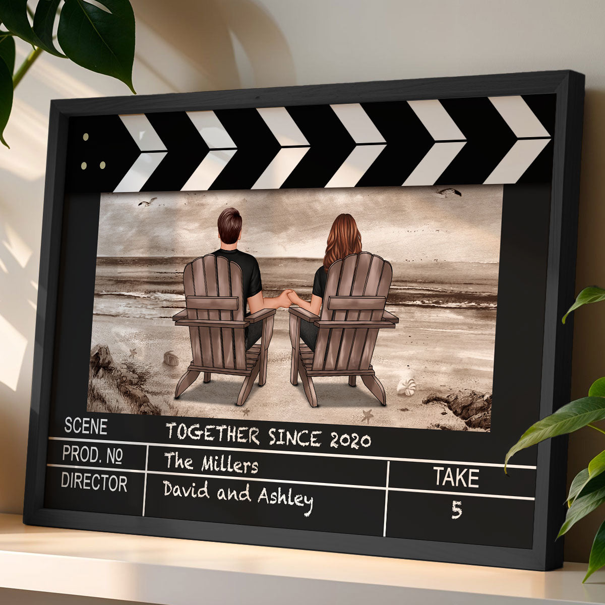Couple At Beach Scene Home Decor Film Clapper Board Style Personalized Poster