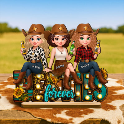 Western Fall Vibe Besties Personalized Standing Wooden Plaque, Fall Gift for Best Friends