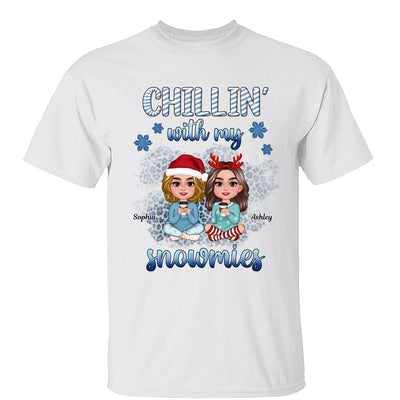 Chillin‘ With My Snowmies Blue Besties Sitting Christmas Personalized Shirt