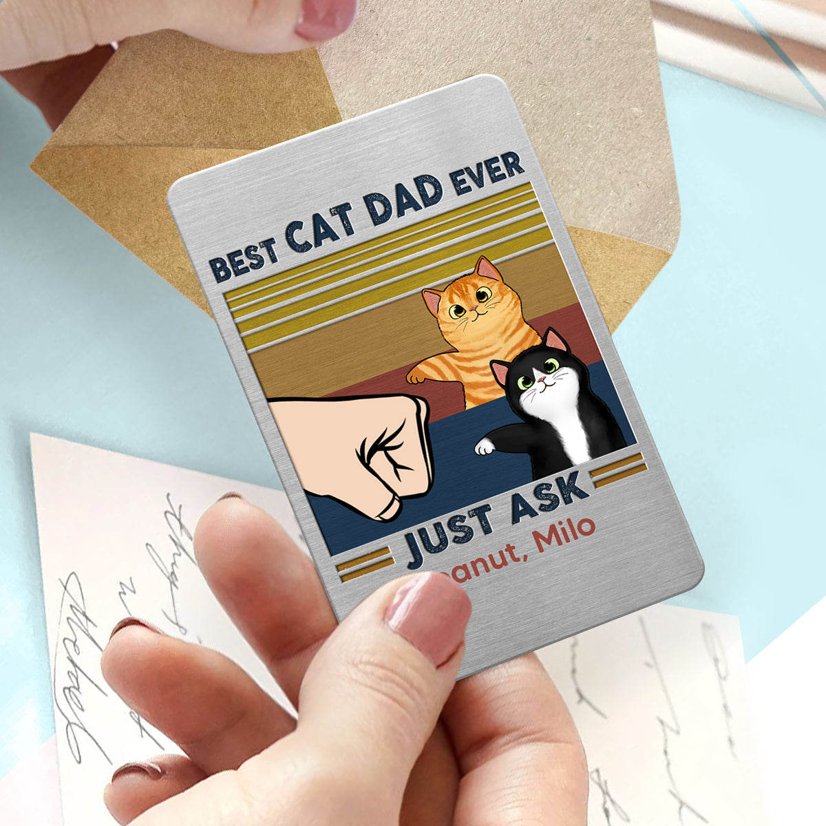 Best Cat Dad Fluffy Cats Personalized Metal Wallet Card