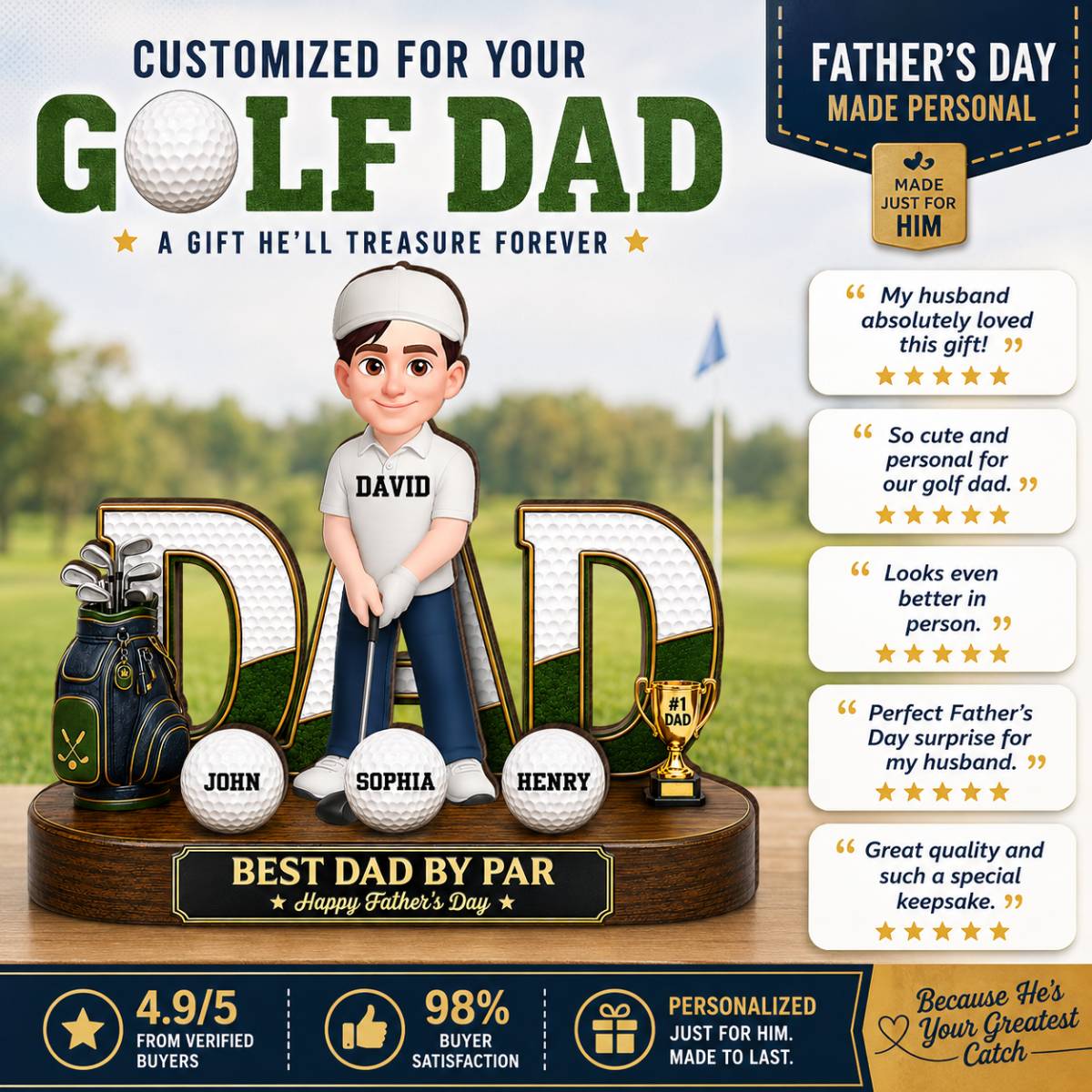 Golf Dad Legend Best Dad By Par - Personalized 2-Layered Wooden Plaque - Father's Day Gift For Dad