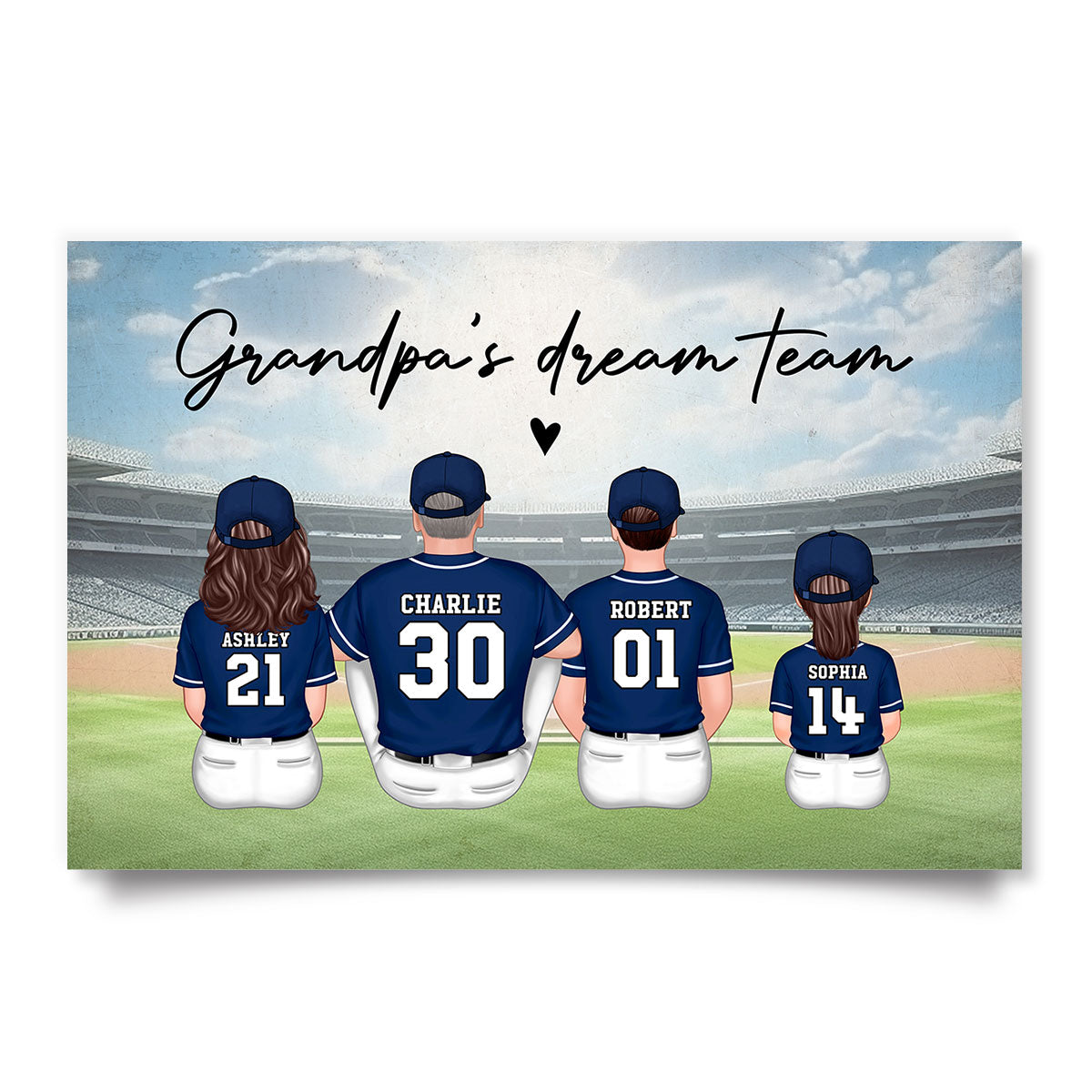 Grandpa's Team Baseball Family Sitting Personalized Poster, Father's Day Gift For Grandpa, Dad, Husband