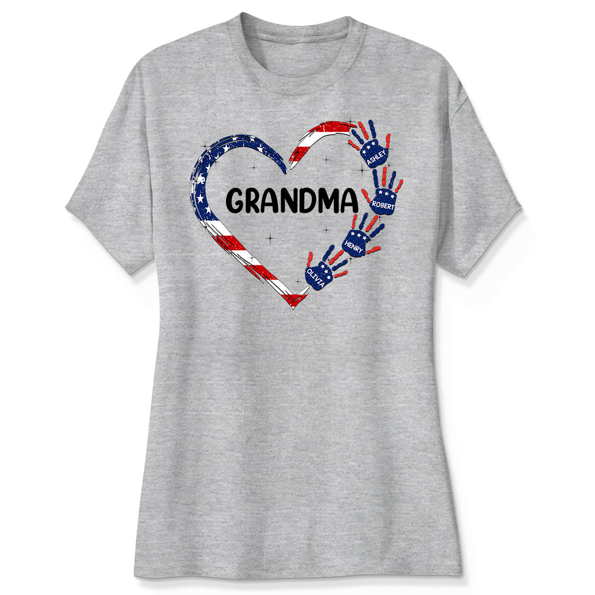 Grandma Mom Heart Handprints 4th Of July Independence Day Personalized Shirt