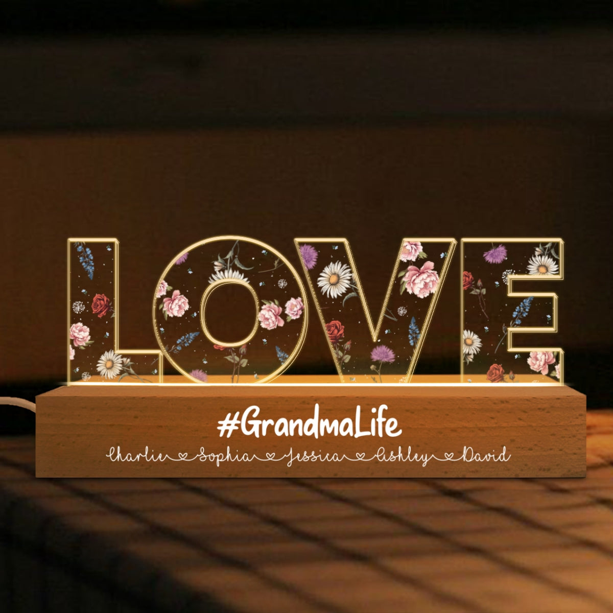 Love Grows Here, Birth Month Flower, Custom Flower Printed LED Night Light, Gift For Mom