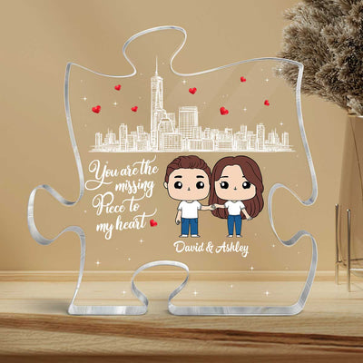 Cute Chibi Couple The Missing Piece To My Heart Personalized Puzzle Acrylic Plaque