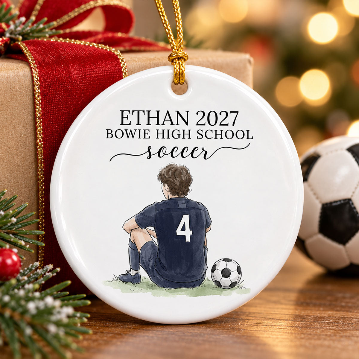 Custom Soccer Senior Portrait from Photo - Personalized Ceramic Ornament - Christmas Gift for Daughter, Son