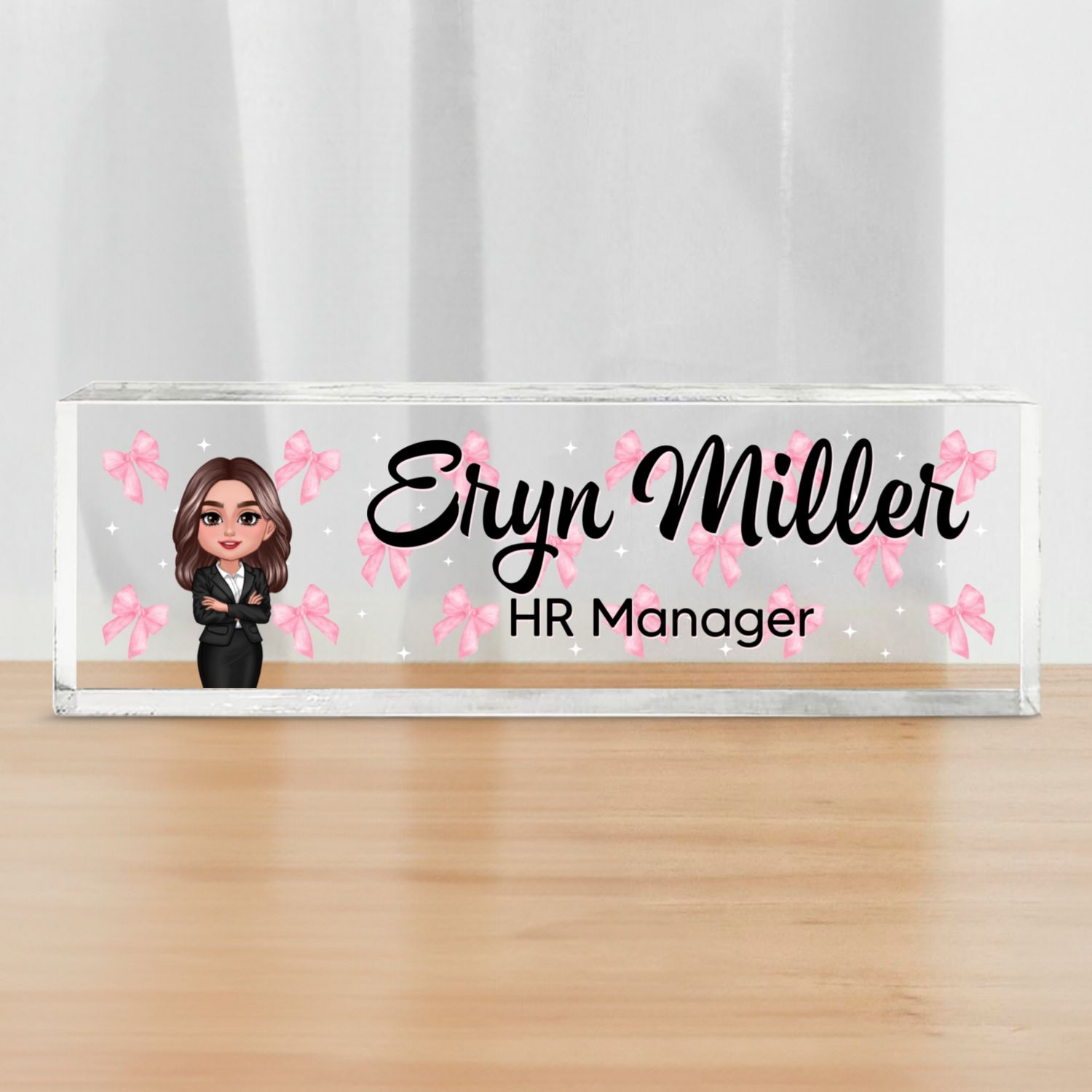 Coquette Woman Office Personalized Acrylic Desk Name Plate, Office Desk Decor, Gift For Colleagues, Coworkers, Boss