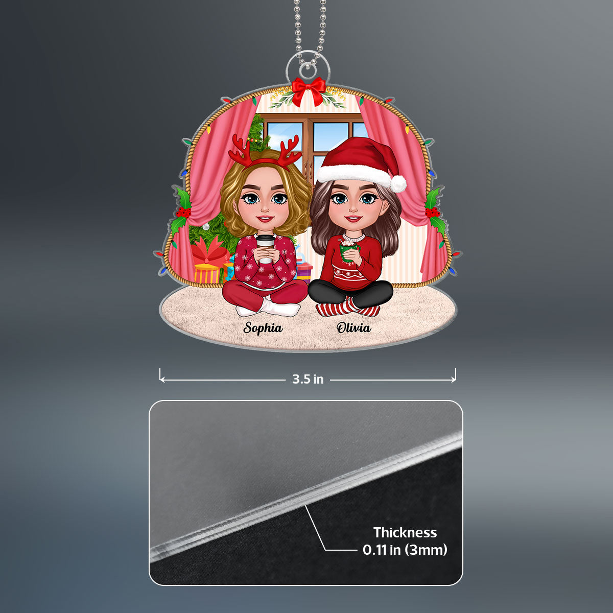 Doll Besties Sisters Sitting Rope Frame Personalized Acrylic Ornament