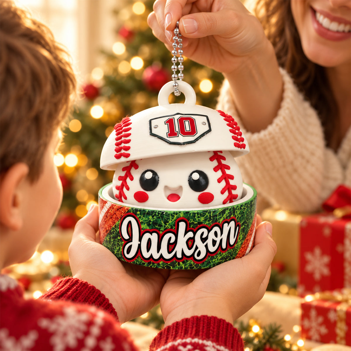 Custom Baseball Cute Dumpling - Personalized 3D Printed Baseball Figurine Ornament - Christmas Gift for Daughter, Son, Grandkids
