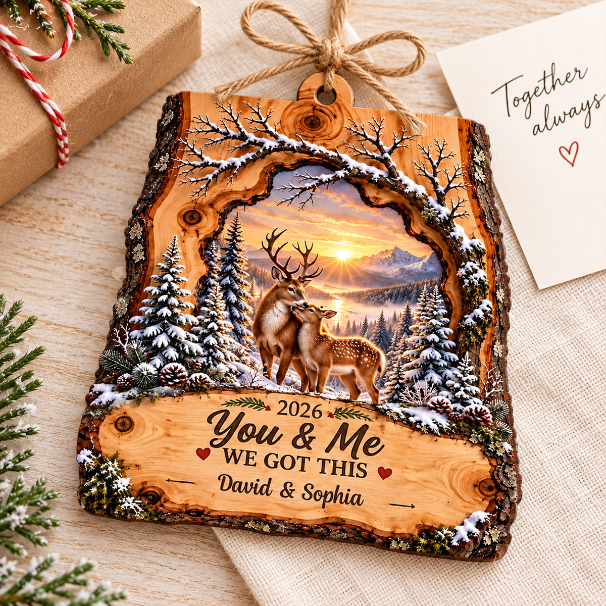 Deer Couple We Got This - Personalized Wooden Ornament - Heartfelt Christmas Gift for Her, for Him