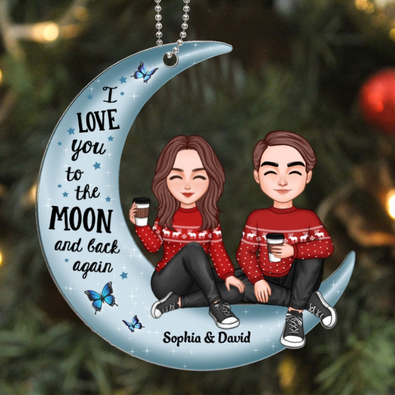 Cute Couple Sitting On Moon Christmas Gift Personalized Acrylic Ornament