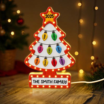 3D Effect Christmas Tree Lights Marquee Texture Family Members Names Personalized LED Light Box