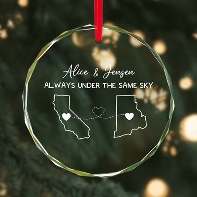 Custom Two Map Personalized Glass Ornament, Always Under The Same Sky, Long Distance Relationship, Christmas Gift For Boy Friend, Best Friends