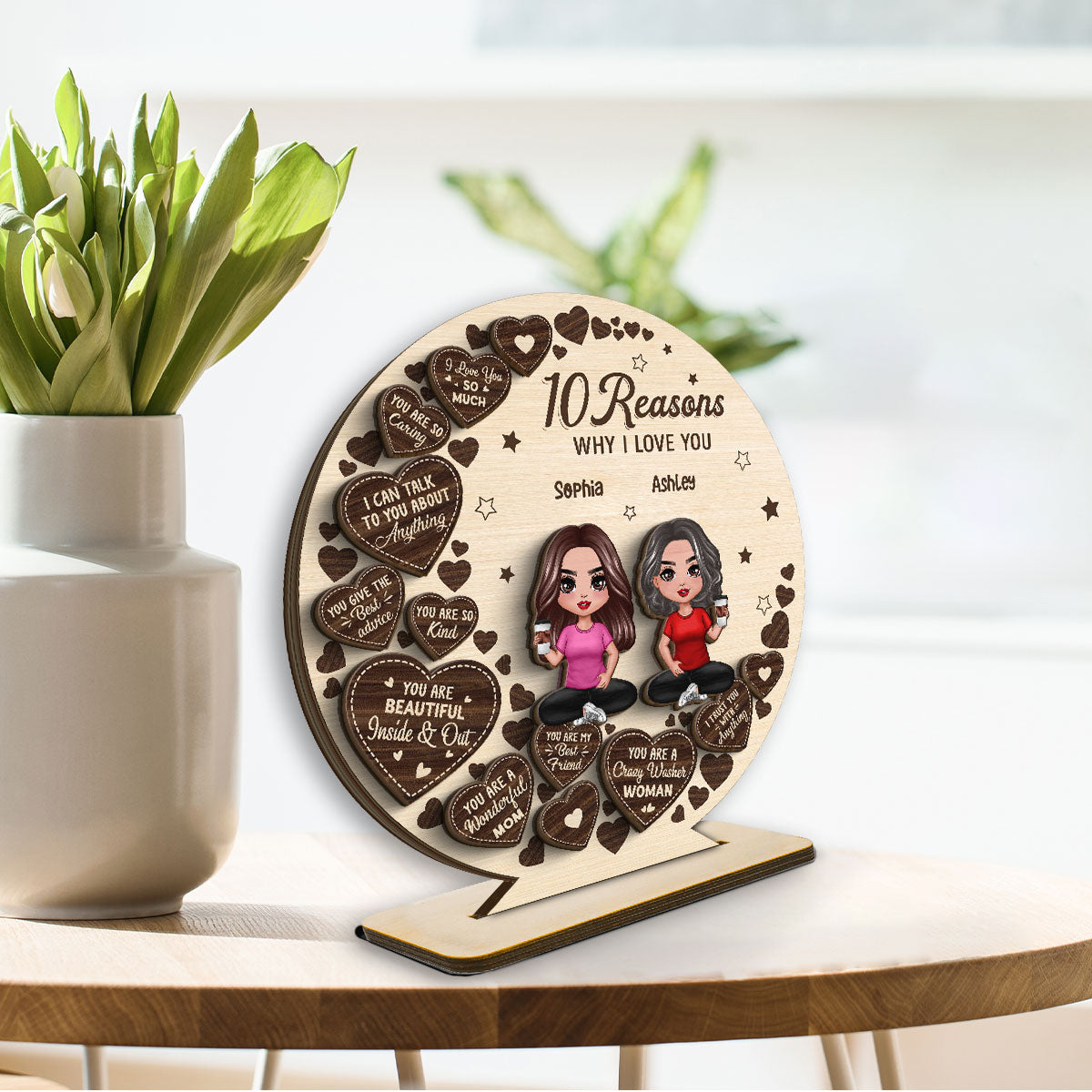 Reasons Why I Love You Mom Personalized 2 Layer Standing Wooden Plaque