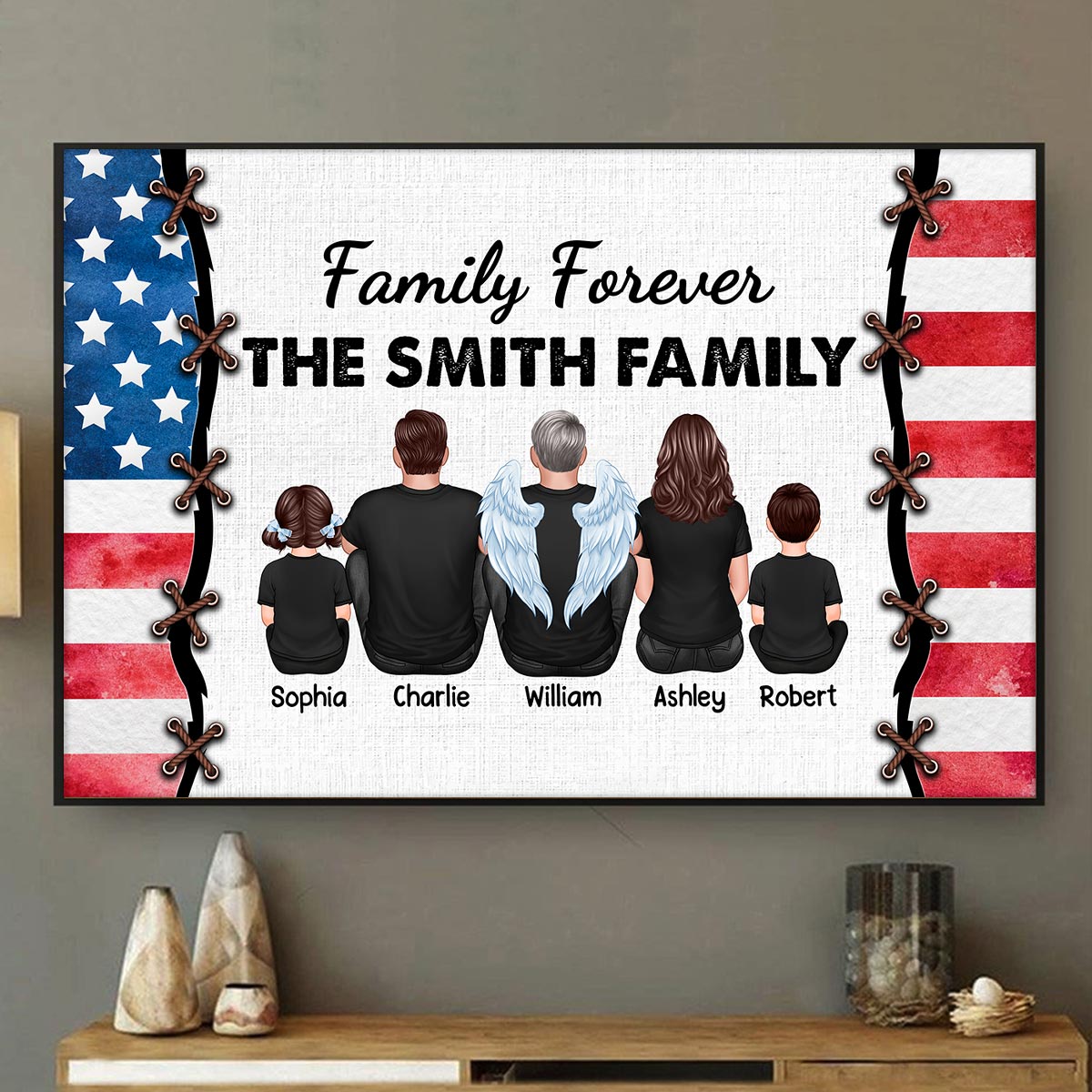 Family Forever American Flag Personalized Poster