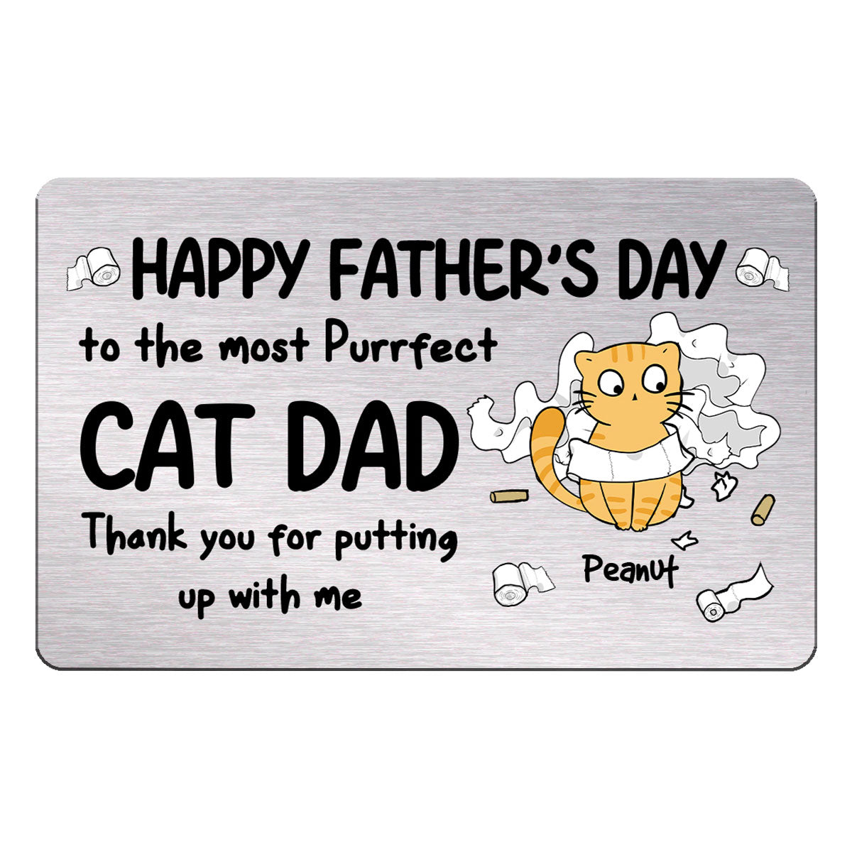 Happy Father‘s Day Cat Dad Toilet Paper Funny Gift Personalized Metal Wallet Card