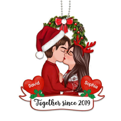 Doll Couple Kissing Christmas Personalized Wooden Ornament