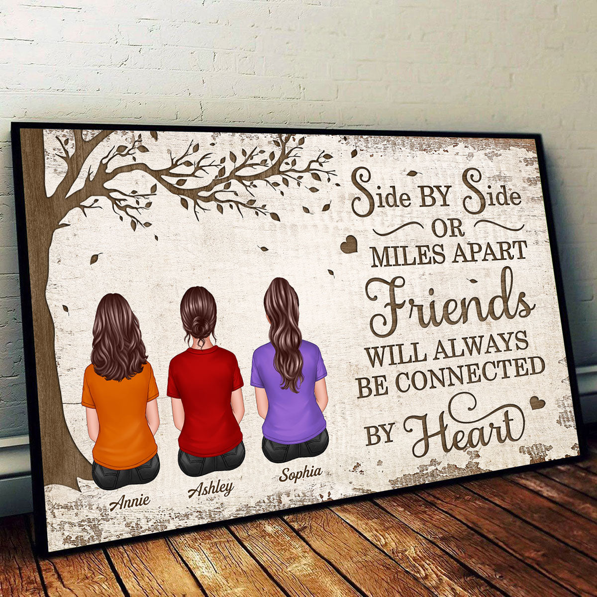 Back View Best Friends Man Woman Sitting Under Tree Personalized Horizontal Poster